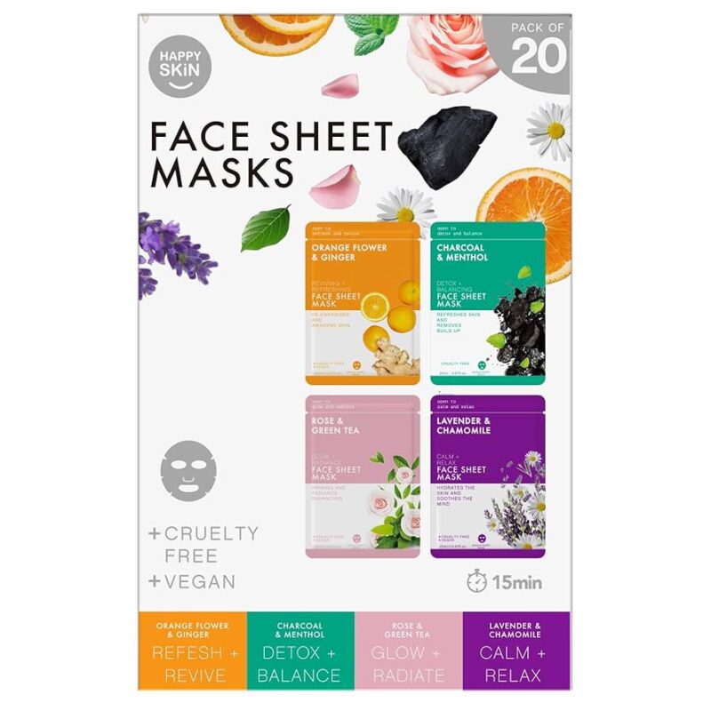 Face Sheet Mask Detoxifying Charcoal /Brightening Rose & Green Tea Lavender & Chamomile /Vitaminc Single