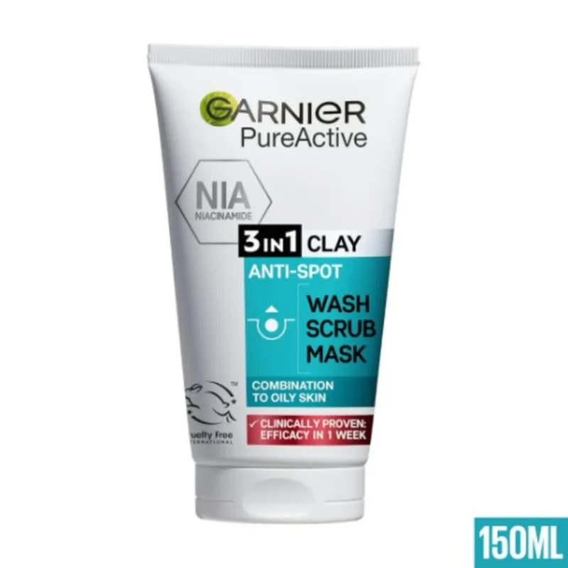 GARNIER PUREACTIVE 3IN1 CLAY WASH SCRUB MASK 150ml