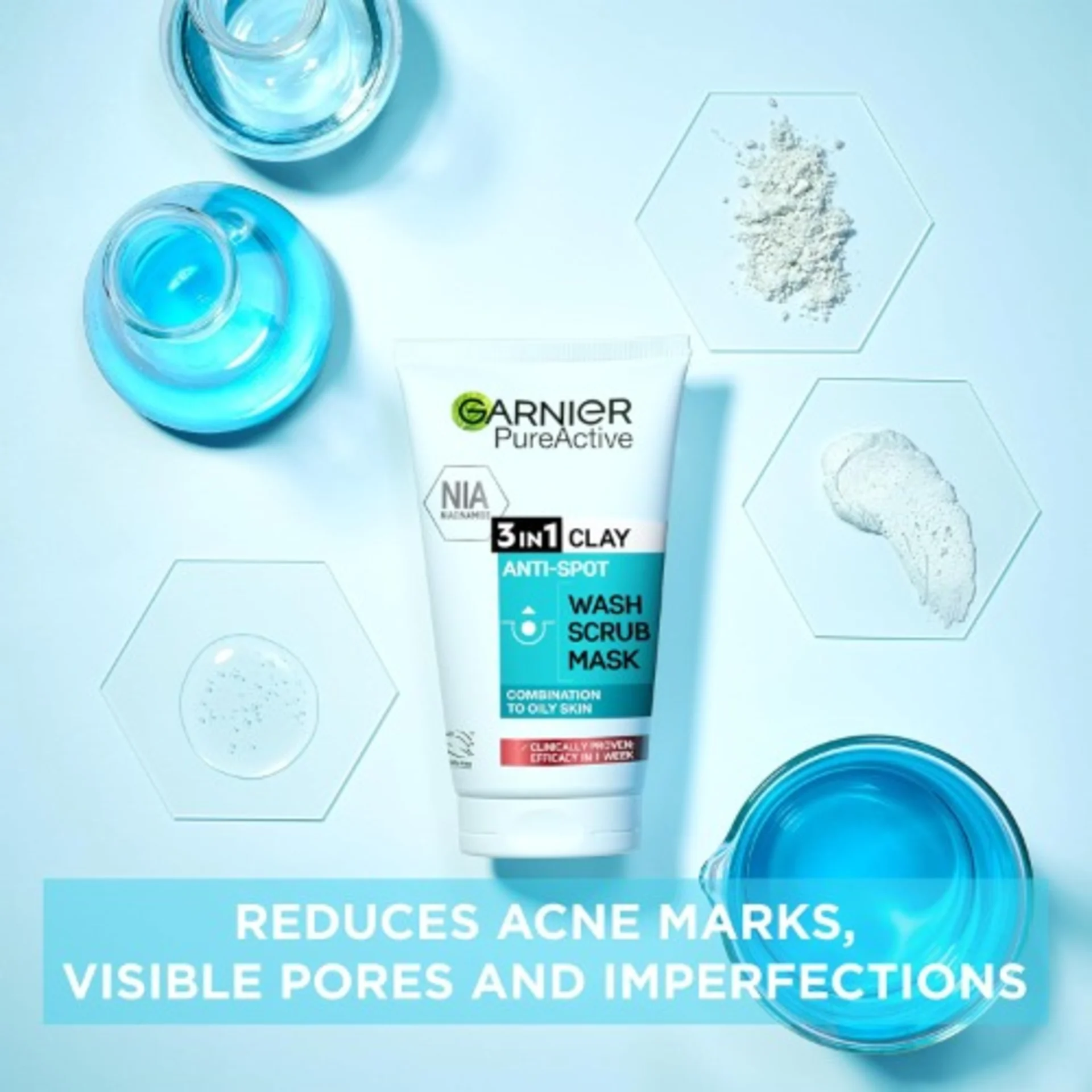 GARNIER PUREACTIVE 3IN1 CLAY WASH SCRUB MASK 150ml - Image 2