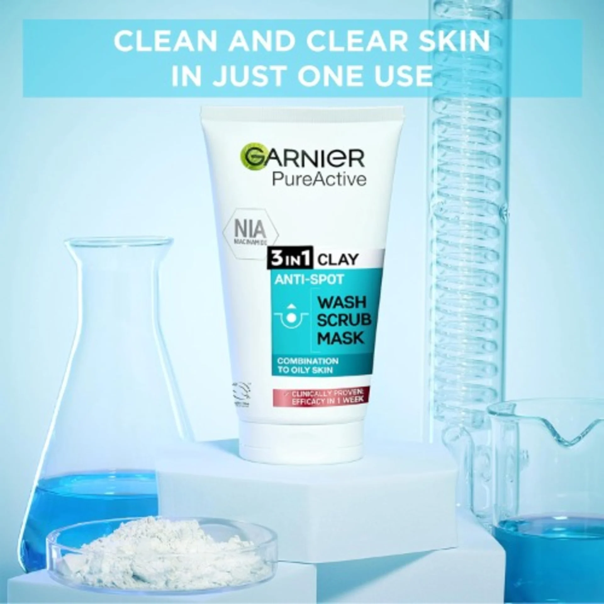 GARNIER PUREACTIVE 3IN1 CLAY WASH SCRUB MASK 150ml - Image 3